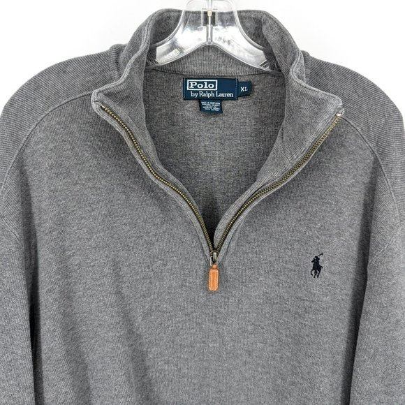 Polo Ralph Lauren Quarter Zip Pullover Sweater XL Grey Long Sleeve Mock Neck 90s - Picture 4 of 11